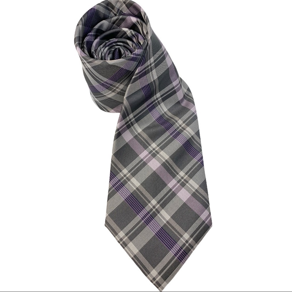 Stafford Purple / Gray Plaid Mens Neck Tie